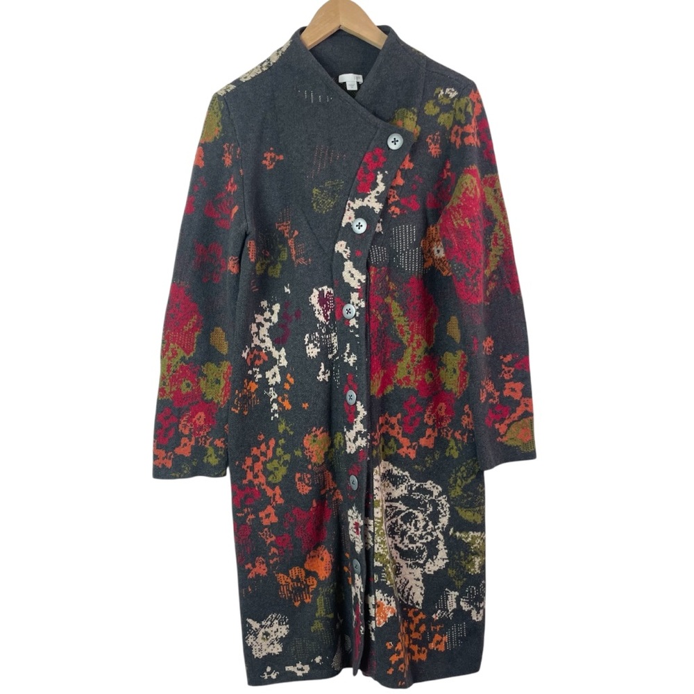 J. Jill Multicolor Floral Heavy Knit Wool Alpaca Blend Longline Cardigan Size XS